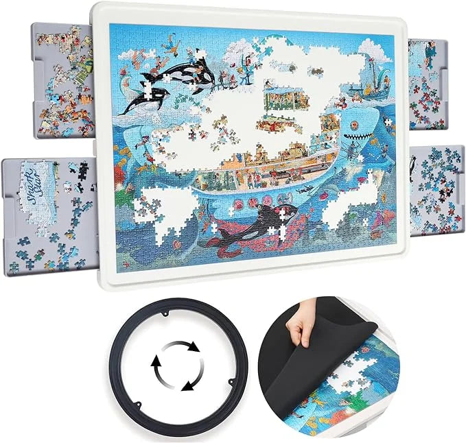 💥Last Day Sale⏰Rotating Plastic Puzzle Board with Drawers and Cover