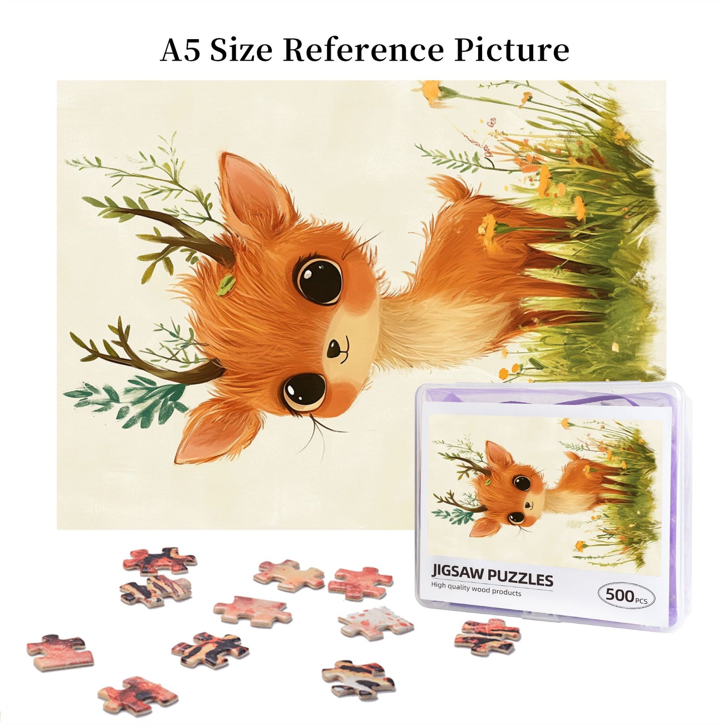 🦌 500-Piece Adorable Forest Deer Jigsaw Puzzle - Whimsical Illustration Puzzle 🧩