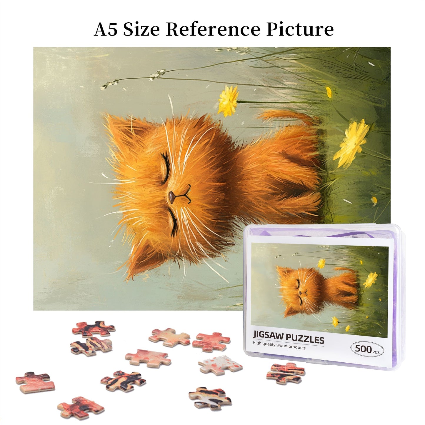 🐱 500-Piece Cozy Cat Jigsaw Puzzle - Adorable Animal Illustration Puzzle 🧩