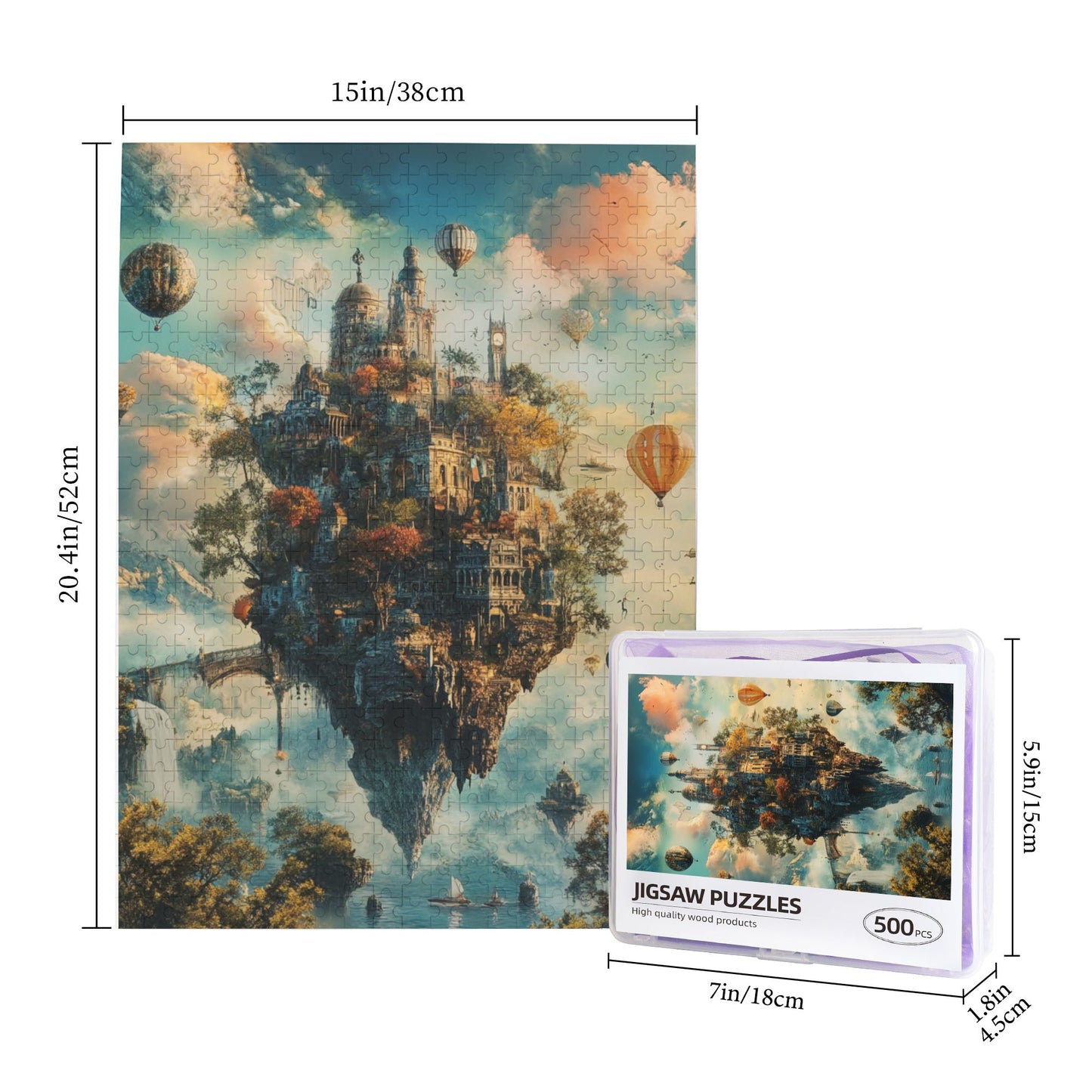 Fantasy Sky Castle Puzzle - 500 Pieces High-Quality Wooden Jigsaw (38x52cm)